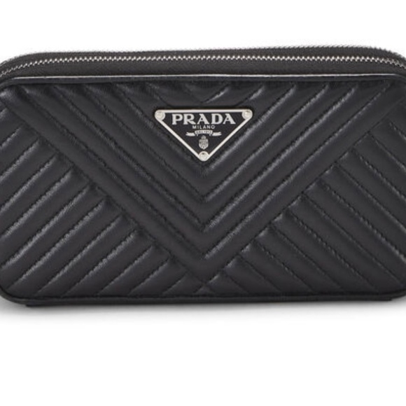 PRADA BLACK CALFSKIN DOUBLE ZIP WALLET ON CHAIN - Picture 2 of 6